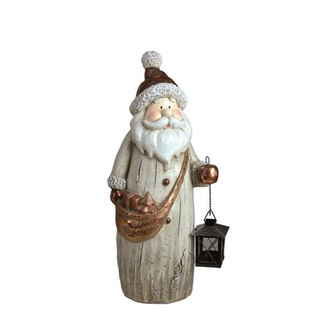 19.75 In. Weathered Santa Claus With Candle Lantern & Shoulder Bag Decorative Christmas Figure