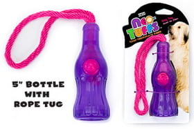 Penn Plax Ft36 Neo-tuffs Tough Thermoplastic Rubber Dog Toy Bottle With Rope Tug - 5 In.