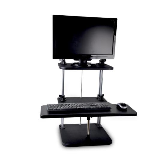 Sitting & Standing Adjustable Workstation - Universal Computer & Laptop Desk Stand - 2 Adjustable Shelf Trays