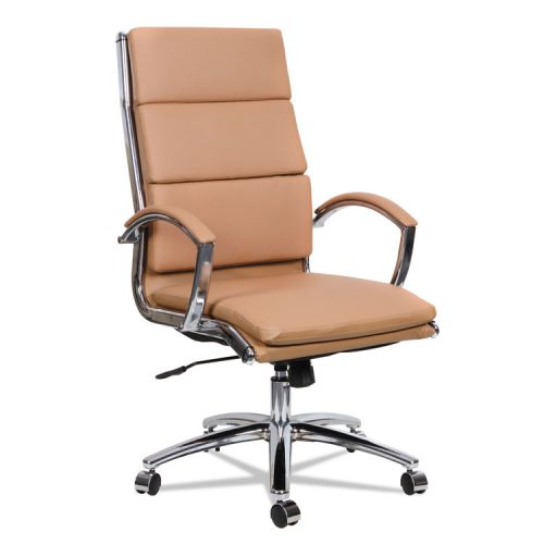 Ale Neratoli High-back Slim Profile Chair, Camel Soft Leather & Chrome Frame