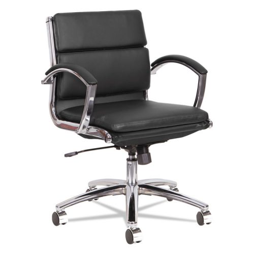 Alera Alenr4719 Neratoli Low-back Slim Profile Chair, Black Soft Leather & Chrome Frame