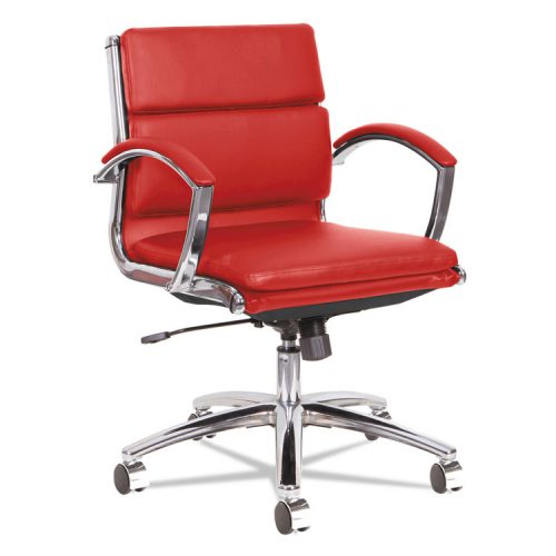 Ale Neratoli Low-back Slim Profile Chair, Red Soft Leather & Chrome Frame