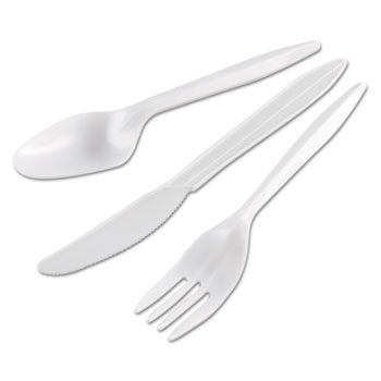 General Supply Gencombokit Medium Weight Plastic Wrapped Cutlery Kit With Fork, Knife & Spoon - White