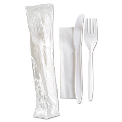 General Supply Genfknkit500 Individually Wrapped Cutlery Kit With Fork, Knife & Napkin - White