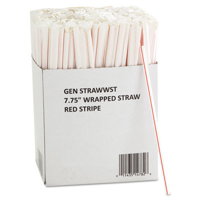 General Supply Genstrawwt Translucent Wrapped Jumbo Straws, 7.75 In.