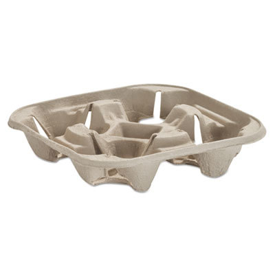 Huh20973 8-22 Oz Strongholder Molded Fiber Four Cup Tray, Beige - 75 Per Pack & 4 Packs Per Carton