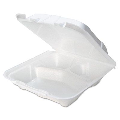Pctytd19903 3-compartment Foam Hinged Lid Containers, White - 150 Per Carton