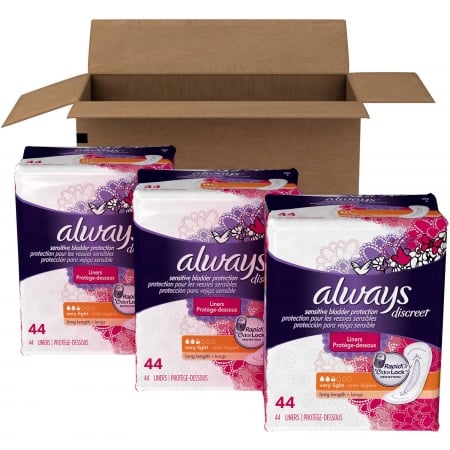 Pgc92724 Always Discreet Incontinence Liners Very Light Long Length, 44 Count