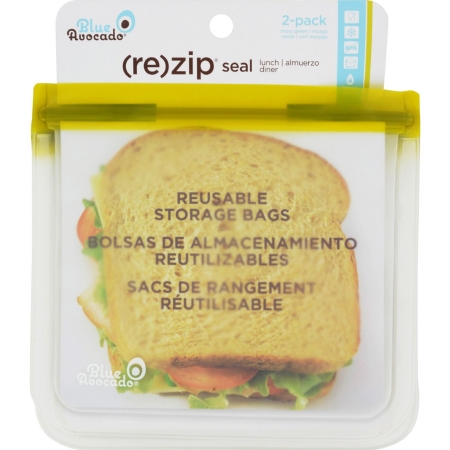 Re-zip Seal Lunch Bag, Green - Pack Of 2