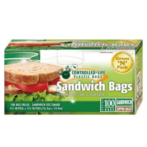 1704691 Green N Pack Zipper Bags, 100 Bags Sandwich