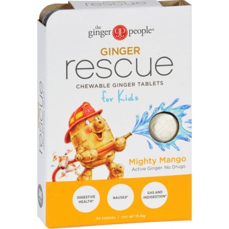 Ginger People 1751635 Gluten Free Mighty Mango Ginger Rescue 24 Chewable Tablets For Kids , Case Of 10