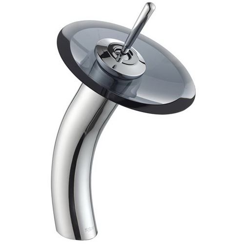 Kraus Kgw-1700ch-blcl Single Hole & Handle Vessel Glass Waterfall Bathroom Faucet With Glass Disk, Gray Clear - Chrome