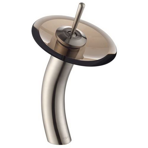 Kraus Kgw-1700sn-brcl Single Hole & Handle Vessel Glass Waterfall Bathroom Faucet With Glass Disk, Brown - Satin Nickel