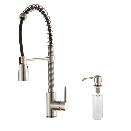 Kraus Kpf-1612-ksd-30ss Commercial Style Single Handle Faucet With Pull Down Three-function Sprayer & Soap Dispenser, Stainless Steel