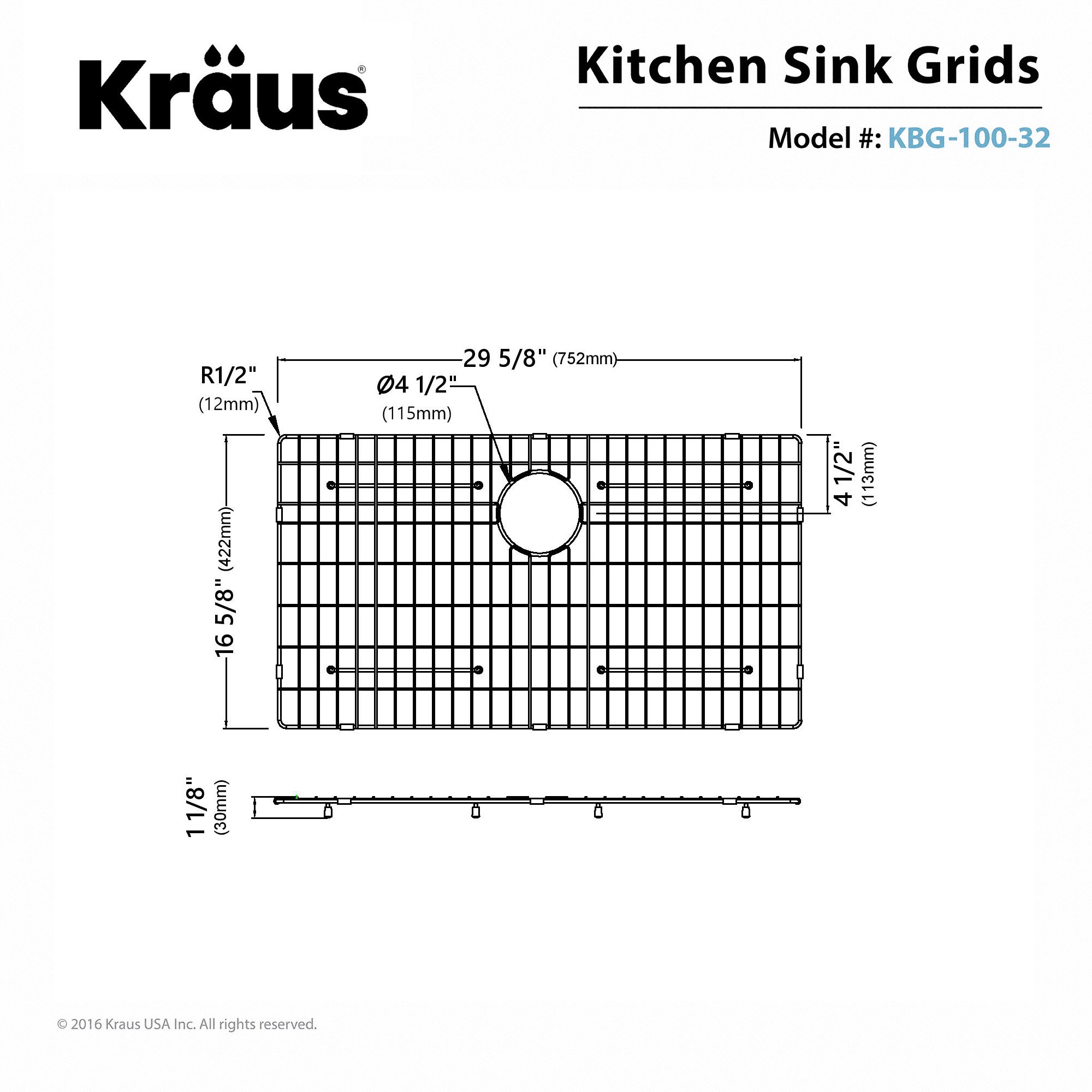 Kraus Kbg-100-32 Stainless Steel Bottom Grid With Protective Anti-scratch Bumpers For Khu100-32 Kitchen Sink