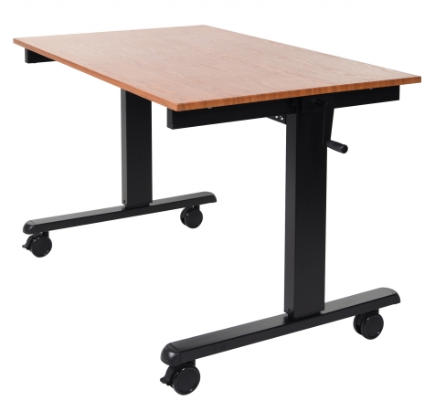 Standcf48-bk-tk 48 In. Crank Adjustable Stand Up Desk, Black & Teak