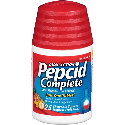 0105090 Pepcid Complete Acid Reducer Plus Antacid Chewable Tablets, Tropical Fruit - 25 Count