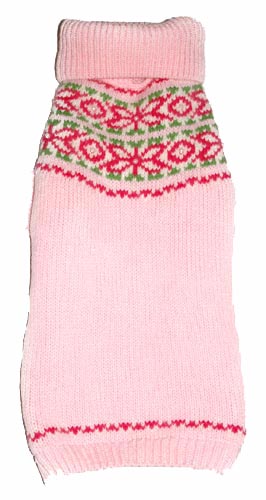 07172802-10 Pink Fair Isle Dog Sweater With Pearls - 10 In.
