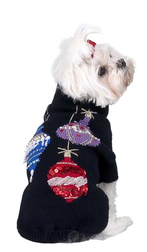07153399-16 Sequin Ornament Dog Sweater - Black, 16 In.