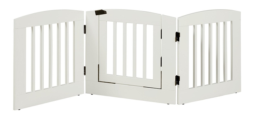 Furniture 392403 24 In. Ruffluv 3 Panel Expansion Pet Gate With Door Medium - White