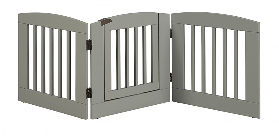 Furniture 392404 24 In. Ruffluv 3 Panel Expansion Pet Gate With Door Medium - Grey