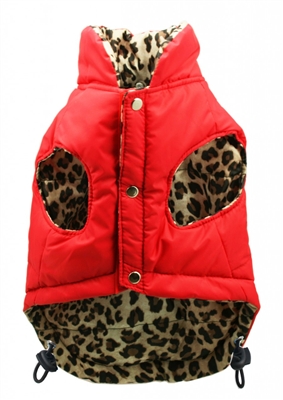 Hd-5rpv-bdxl Big Dog Extra Large Reversible Puffer Vest - Red & Leopard