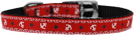 0.37 In. Anchors Nylon Dog Collar With Classic Buckle, Red - Size 14