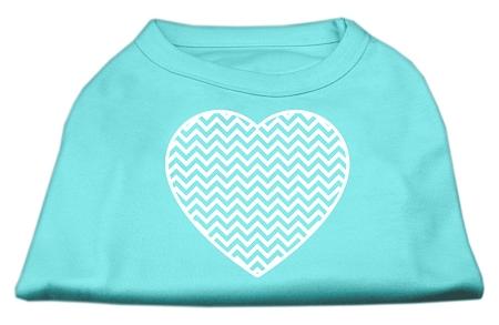 Chevron Heart Screen Print Dog Shirt, Aqua - Extra Small