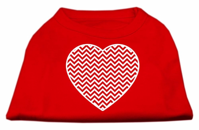 Chevron Heart Screen Print Dog Shirt, Red - Extra Small