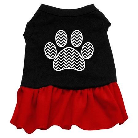 Chevron Paw Screen Print Dress Black With Red - Extra Small