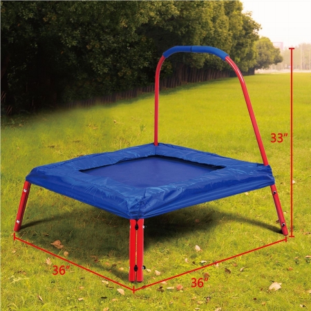 Cb16233 Trampoline 3 X 3 Ft. Square Jumping With Handle Bar & Safety Pad For Kids, Blue & Red