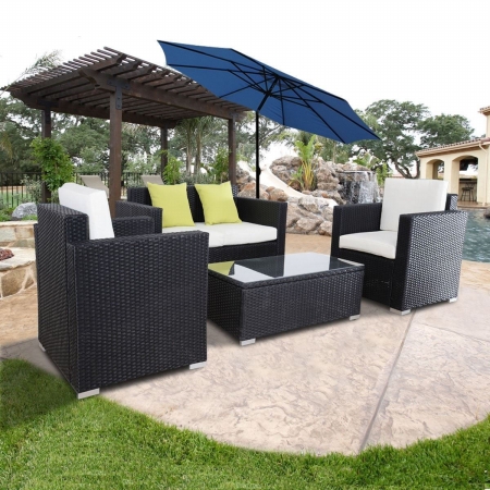 Cb16751 Outdoor Patio Furniture Set Wicker Rattan Sofa Cushioned Seat, Black, Brown & Grey - 4 Piece