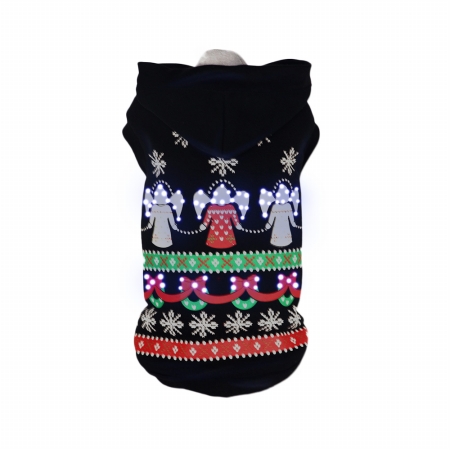 Led Lighting Patterned Holiday Hooded Sweater Pet Costume, Large - Black