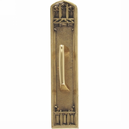A04-p5841-mss-610 Oxford Pull Plate With Mission Pull, Highlighted Brass Finish - 3.38 X 18 In.