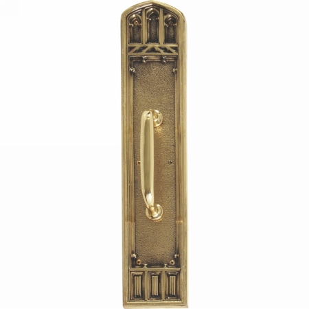 A04-p5841-rv5-610 Oxford Pull Plate With Colonial Revival Pull, Highlighted Brass Finish - 3.38 X 18 In.