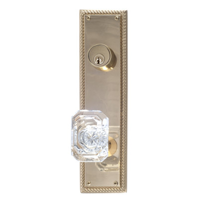 Rope 12.06 In. Plate Set With Knobs - 2.38 In. Single Deadbolt - Polished Brass Finish