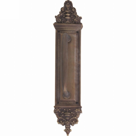 Apollo Pull Plate With Colonial Revival Pull, Aged Brass Finish - 3.63 X 18 In.