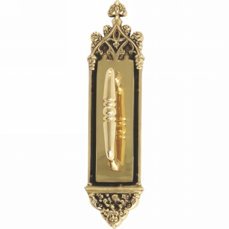 A04-p5601-cln-610 Gothic Pull Plate With Colonial Wire Pull, Highlighted Brass Finish - 3.38 X 16 In.