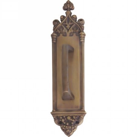 A04-p5601-mss-486 Gothic Pull Plate With Mission Pull, Aged Brass Finish - 3.38 X 16 In.