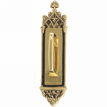 A04-p5601-mss-610 Gothic Pull Plate With Mission Pull, Highlighted Brass Finish - 3.38 X 16 In.