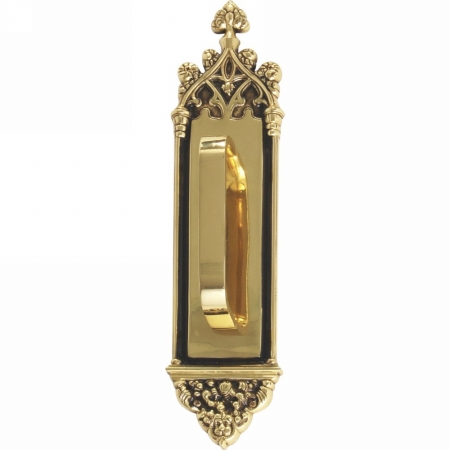 A04-p5601-trd-610 Gothic Pull Plate With Traditional Pull, Highlighted Brass Finish - 3.38 X 16 In.