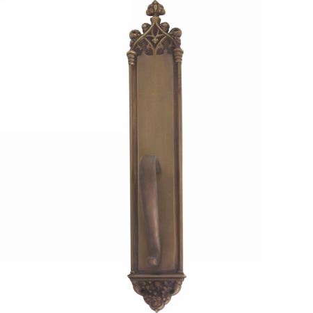 A04-p5641-sgr-486 Gothic Pull Plate With S-grip Pull, Aged Brass Finish - 3.38 X 23.75 In.