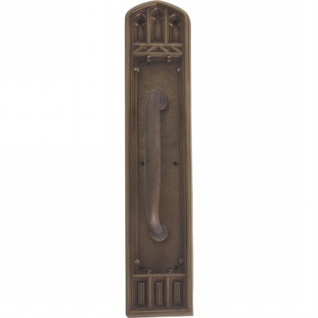 Oxford Pull Plate With Colonial Revival Pull, Aged Brass Finish - 3.38 X 18 In.