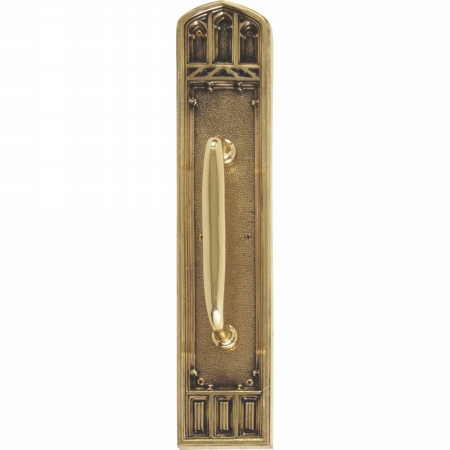 A04-p5841-rv7-610 Oxford Pull Plate With Colonial Revival Pull, Highlighted Brass Finish - 3.38 X 18 In.