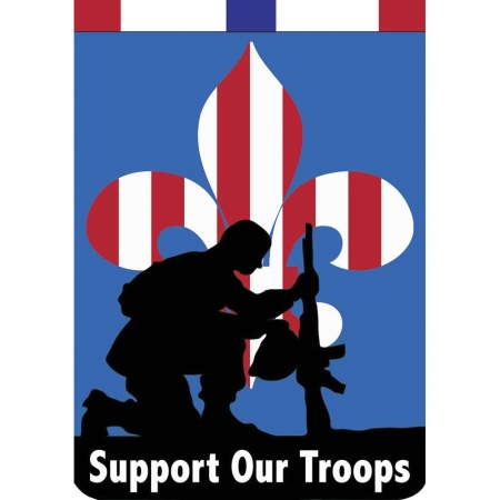302 Support Our Troops Fleur De Lis Double Applique House Flag, Large