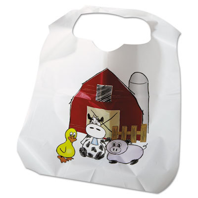 Atl2bbczf Disposable Childrens Zoo & Farm Pattern Poly Bibs, White - 11 X 15 In.