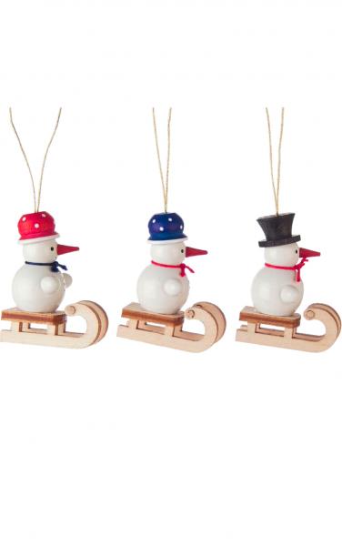 199-409-3 Dregeno Ornament - Snowmen On Sled In Assorted Hats, Set Of 3