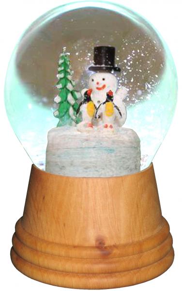 2423 Perzy Snowglobe, Medium Snowman With Penguin & Wooden Base