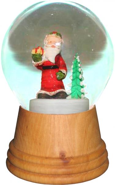 2552 Perzy Snowglobe, Medium Santa With Tree & Wooden Base