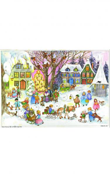Adv52 Small Advent Calendar With Envelope For Mailing - Village Scene, Outdoor Winter Activities & Carolers